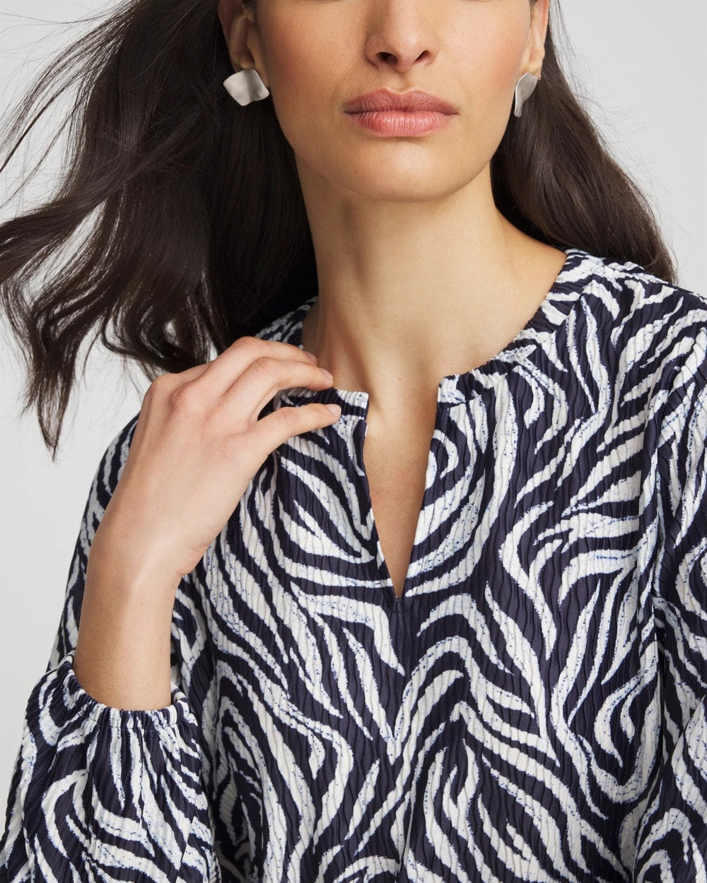 Chico's Women | Zebra Waves Crinkle Top PASSPORT BLUE