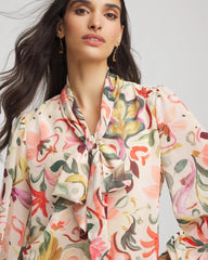 Chico's Women | Floral Jacquard Tie-Front Blouse CASHEW