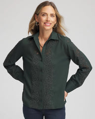 Chico's Women | Lace Cotton Voile Shirt DARKEST SPRUCE