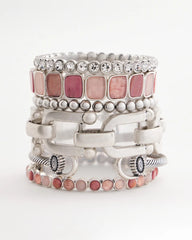 Chico's Women | Quartz & Rhodonite Stone Silvertone Round Stretch SIESTA ROSE