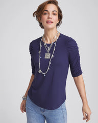 Chico's Women | Ruched Sleeve Knit Tee PASSPORT BLUE