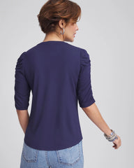 Chico's Women | Ruched Sleeve Knit Tee PASSPORT BLUE
