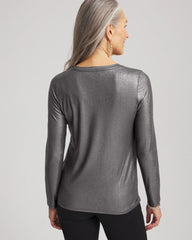 Chico's Women | Touch of Cool™ Foil Long Sleeve Layering Tee MOON SHADE GRAY