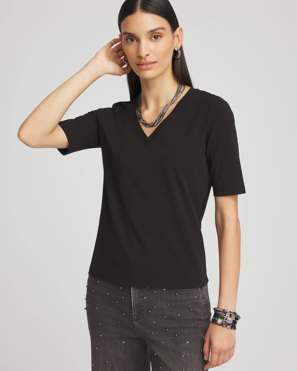 Chico's Women | Perfect Elbow Sleeve Tee BLACK