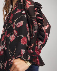 Chico's Women | Georgette Celtic Blooms Blouse BLACK
