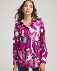 Chico's Women | No Iron™ Floral-Paint-Print Shirt COBALT STONE
