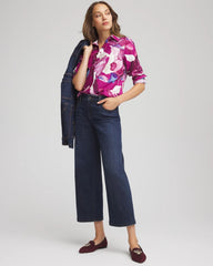 Chico's Women | No Iron™ Floral-Paint-Print Shirt COBALT STONE