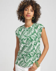 Chico's Women | Palm-Frond-Print Cap-Sleeve Top PALM LEAF
