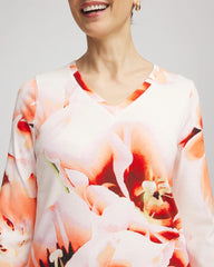 Chico's Women | Tropical Floral 3/4 Sleeve Tee ORANGE TANGO