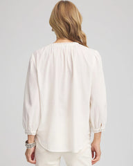Chico's Women | Embroidered Crinkle-Cotton Blouse ECRU
