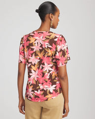 Chico's Women | Floral Petal-Sleeve Voop Neck Tee CACAO