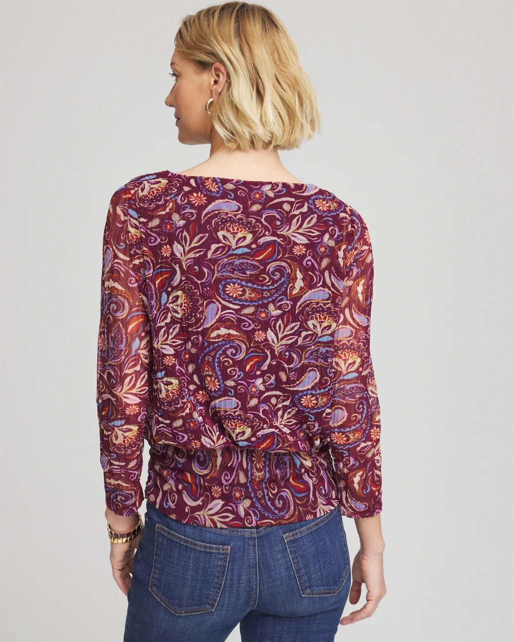 Chico's Women | Paisley Textured Banded-Hem Top DEEP CHIANTI