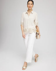 Chico's Women | Crochet Trim Linen Shirt RIVER ROCK
