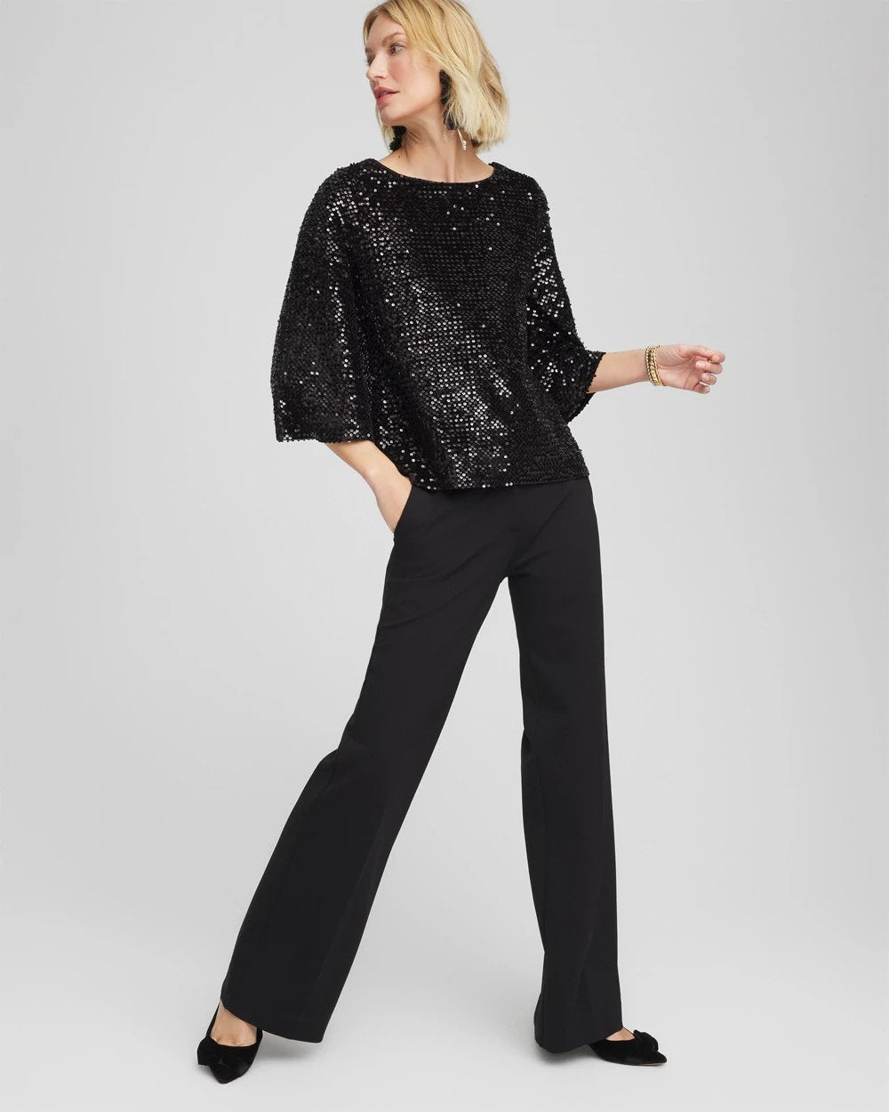 Chico's Women | Sparkling Sequin Party Tee BLACK