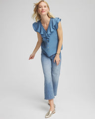 Chico's Women | Crepe Ruffle-Trim Blouse BLUE LOTUS
