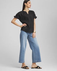 Chico's Women | Linen Flutter-Sleeve Popover Top BLACK