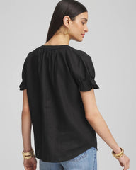 Chico's Women | Linen Flutter-Sleeve Popover Top BLACK