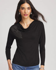 Chico's Women | Embellished Cowlneck Dolman Tee BLACK