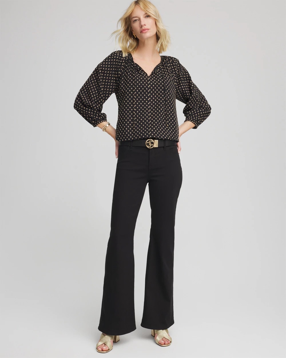 Chico's Women | Floral Print Tie-Neck Top BLACK