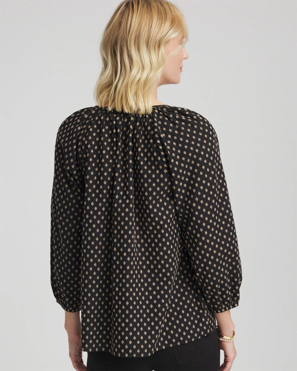 Chico's Women | Floral Print Tie-Neck Top BLACK