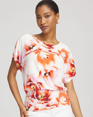 Chico's Women | Touch of Cool™ Tropical Ruched Banded Hem Top ORANGE TANGO