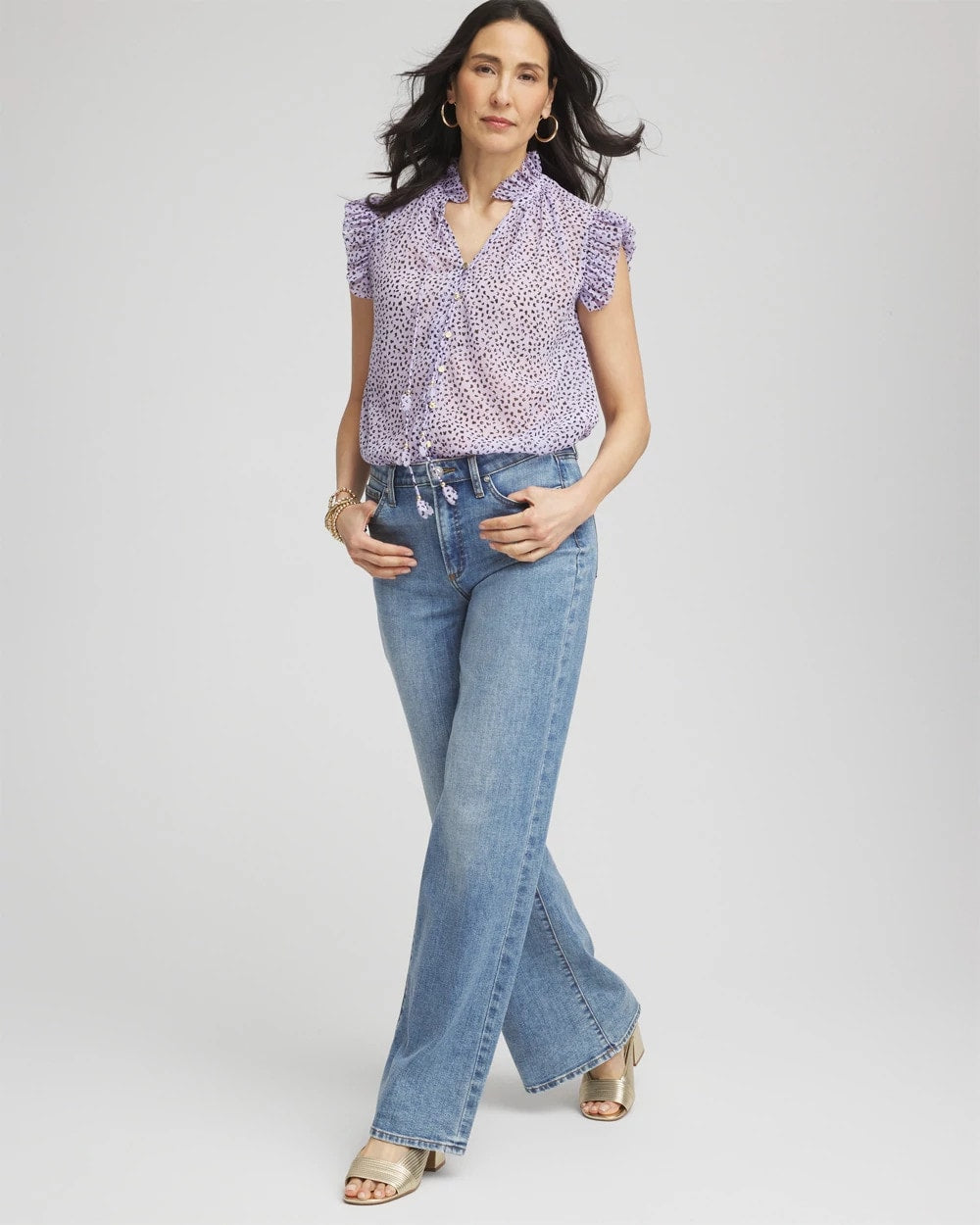 Chico's Women | Cheetah Print Ruffle-Collar Blouse VIOLET AURA