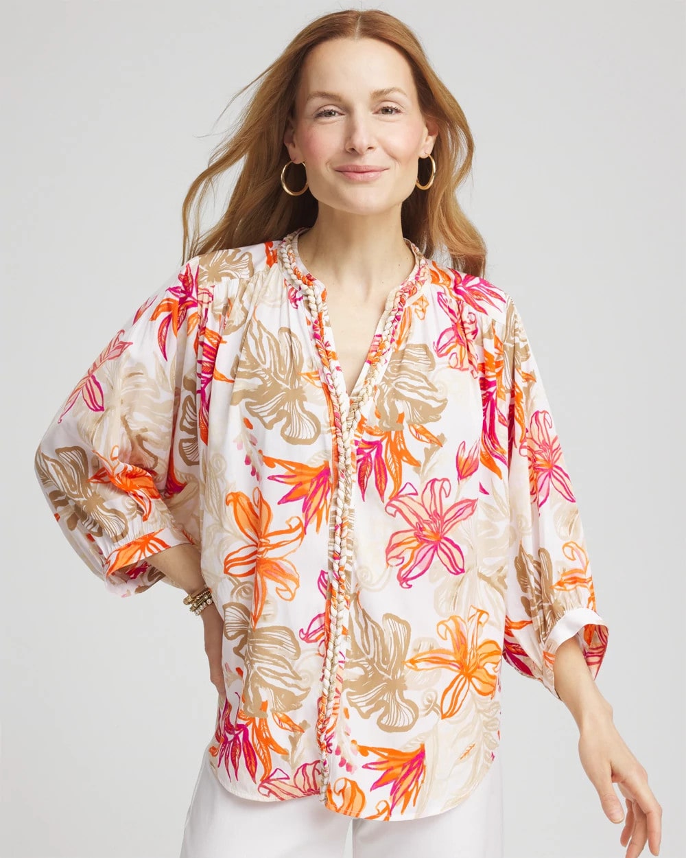 Chico's Women | Floral Braided Batwing Blouse CRUSHED BERRIES