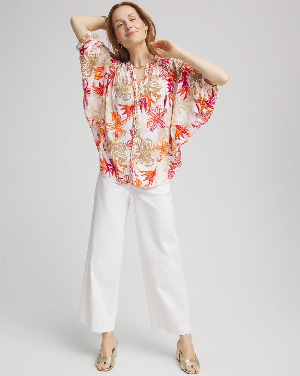 Chico's Women | Floral Braided Batwing Blouse CRUSHED BERRIES