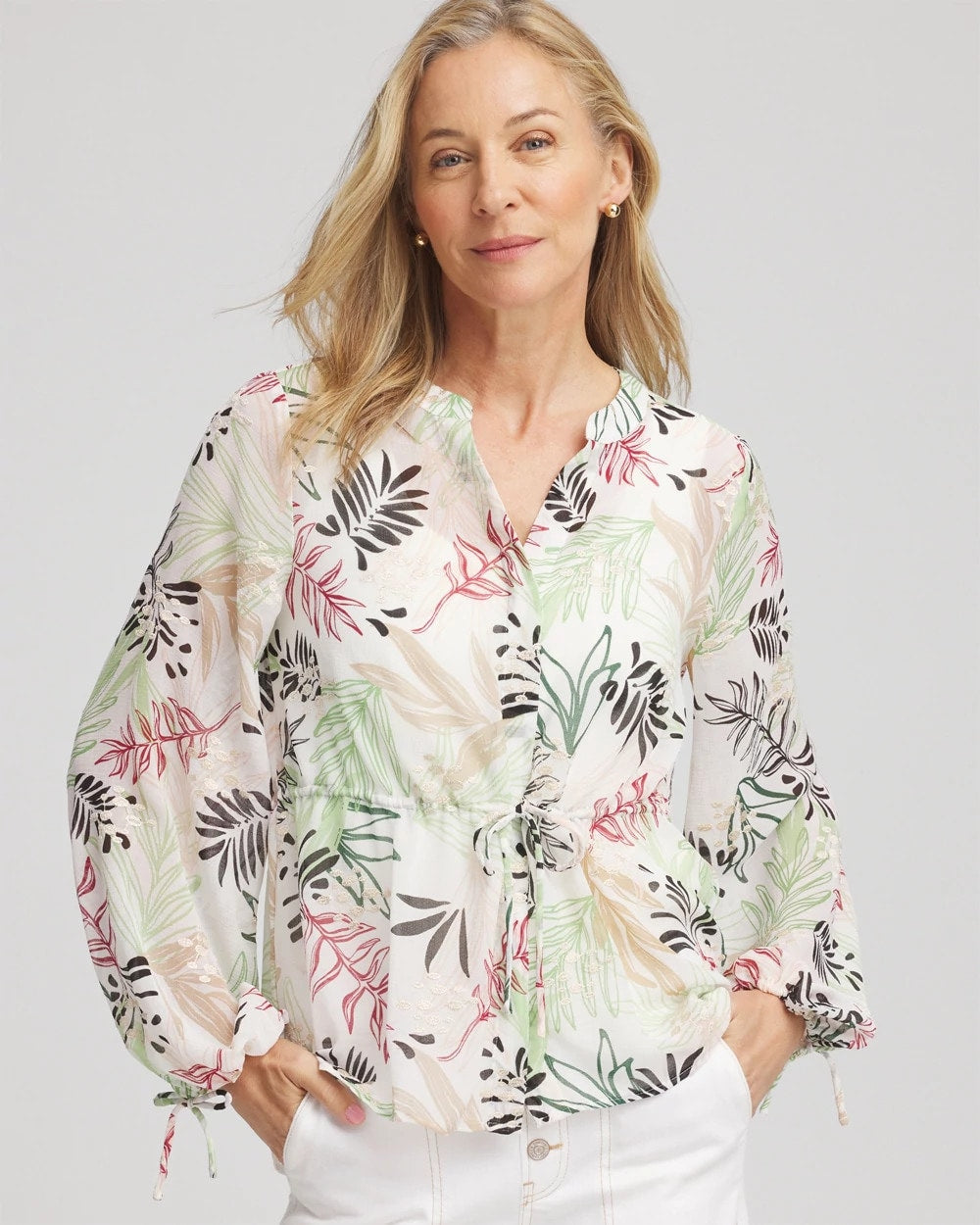Chico's Women | Drawstring Crinkle Chiffon Blouse CAFE AROMA