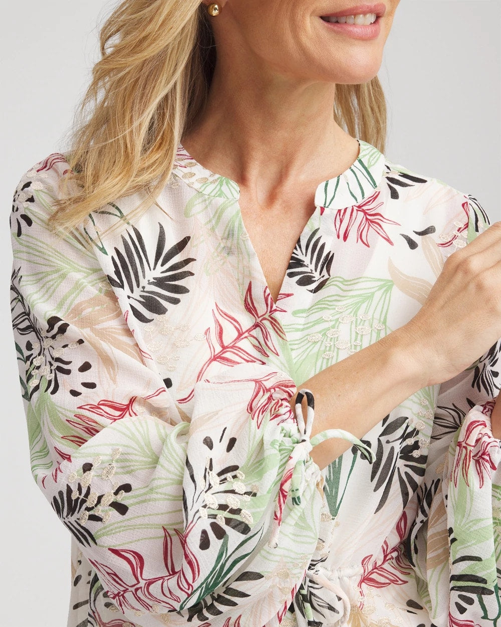 Chico's Women | Drawstring Crinkle Chiffon Blouse CAFE AROMA