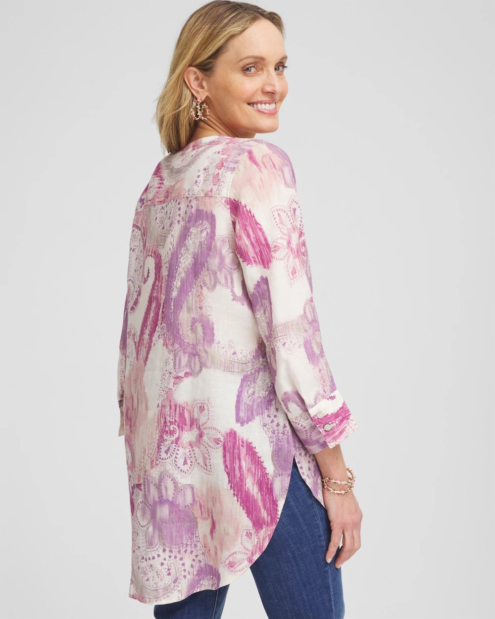 Chico's Women | No Iron™ Multi Paisley Linen Tunic FRENCH BLUSH