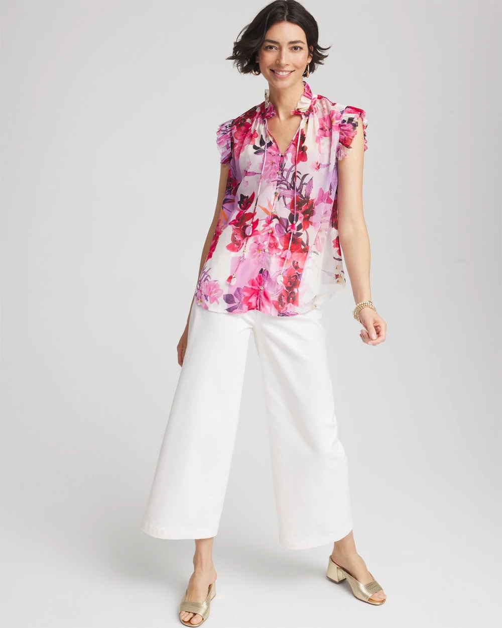 Chico's Women | Floral Ruffle Collar Blouse PLUM SHADE
