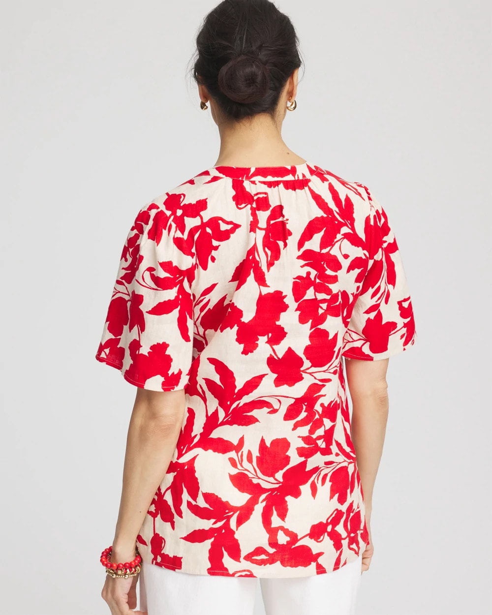 Chico's Women | Floral Linen Popover Shirt RED GLOW