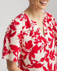 Chico's Women | Floral Linen Popover Shirt RED GLOW