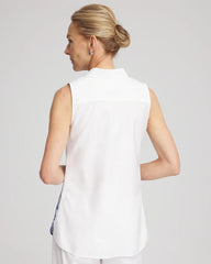 Chico's Women | No Iron™ Palms Sleeveless Sateen Shirt BLUE CASA
