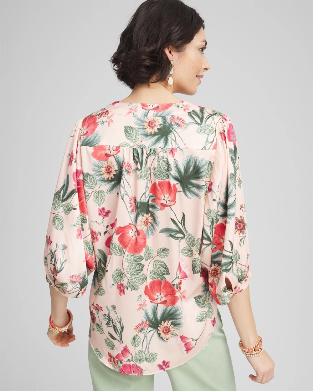 Chico's Women | Floral Satin Tie-Front Pullover Top CORAL BLOSSOM