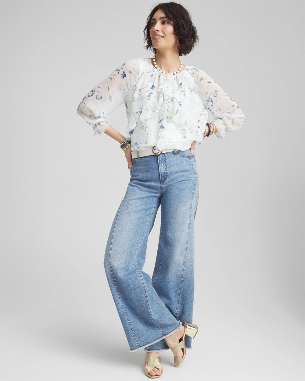Chico's Women | Georgette Sheer Ruffle Blouse BLUE PEARL