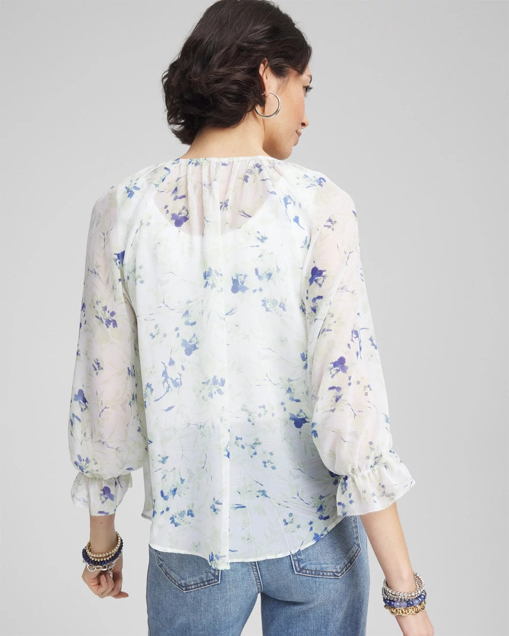 Chico's Women | Georgette Sheer Ruffle Blouse BLUE PEARL