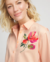 Chico's Women | No Iron™ Embroidered Floral Short-Sleeve Shirt SUNSET PEACH