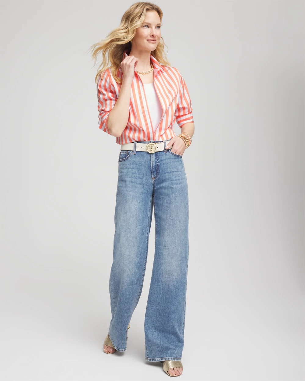 Chico's Women | No Iron™ Vacation Stripes Shirt SUNSET PEACH