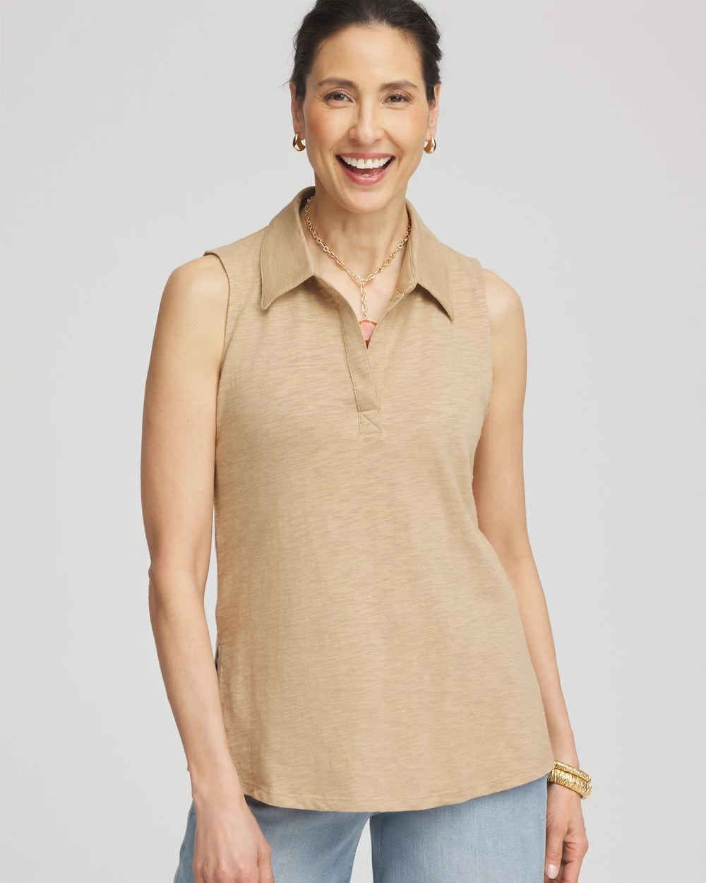 Chico's Women | Slub Sleeveless Collared Tunic CAFE AROMA