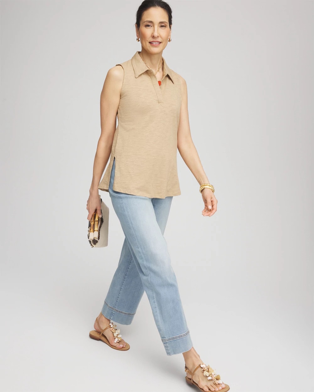 Chico's Women | Slub Sleeveless Collared Tunic CAFE AROMA