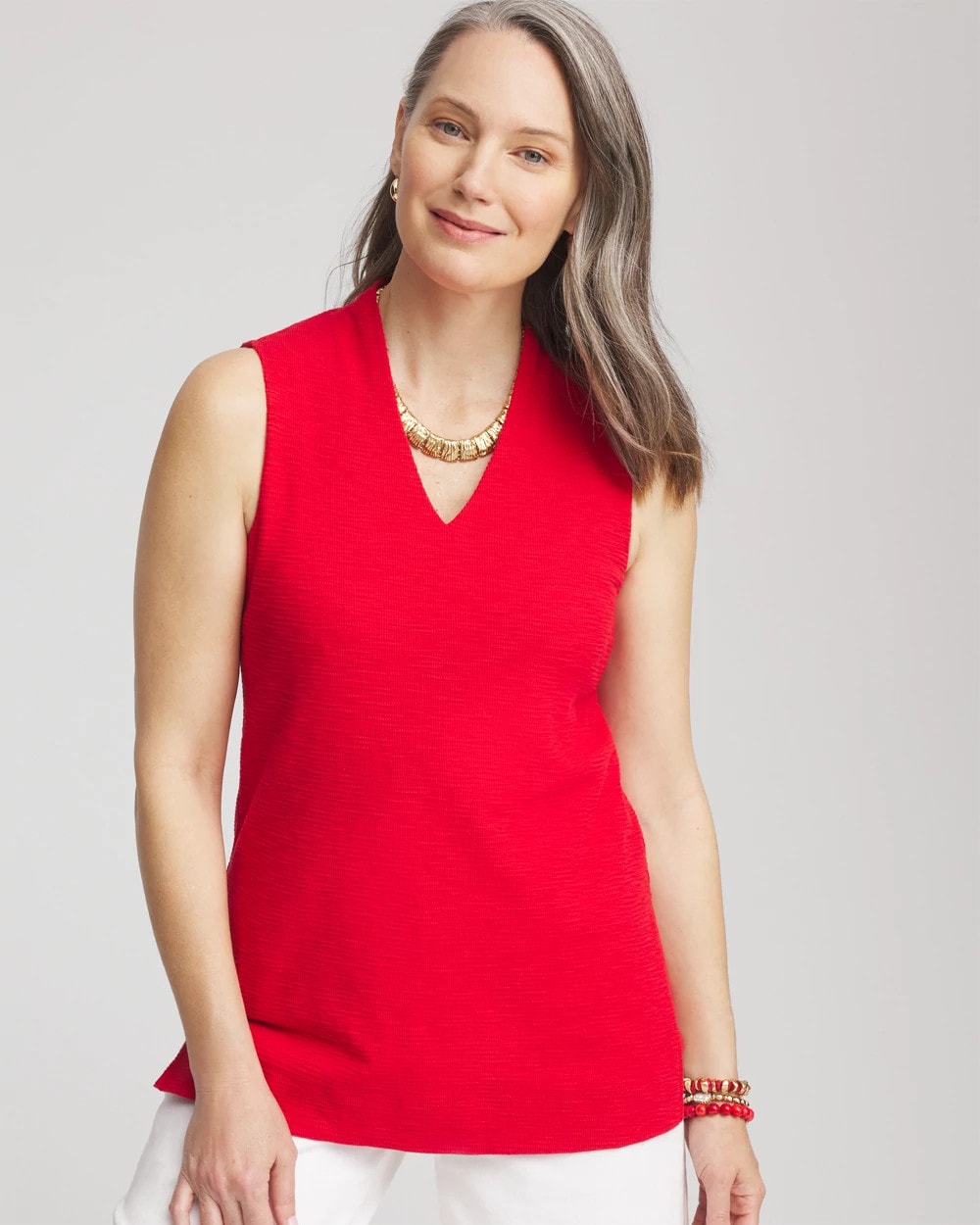 Chico's Women | Textured Sleeveless V-Neck Tunic RED GLOW