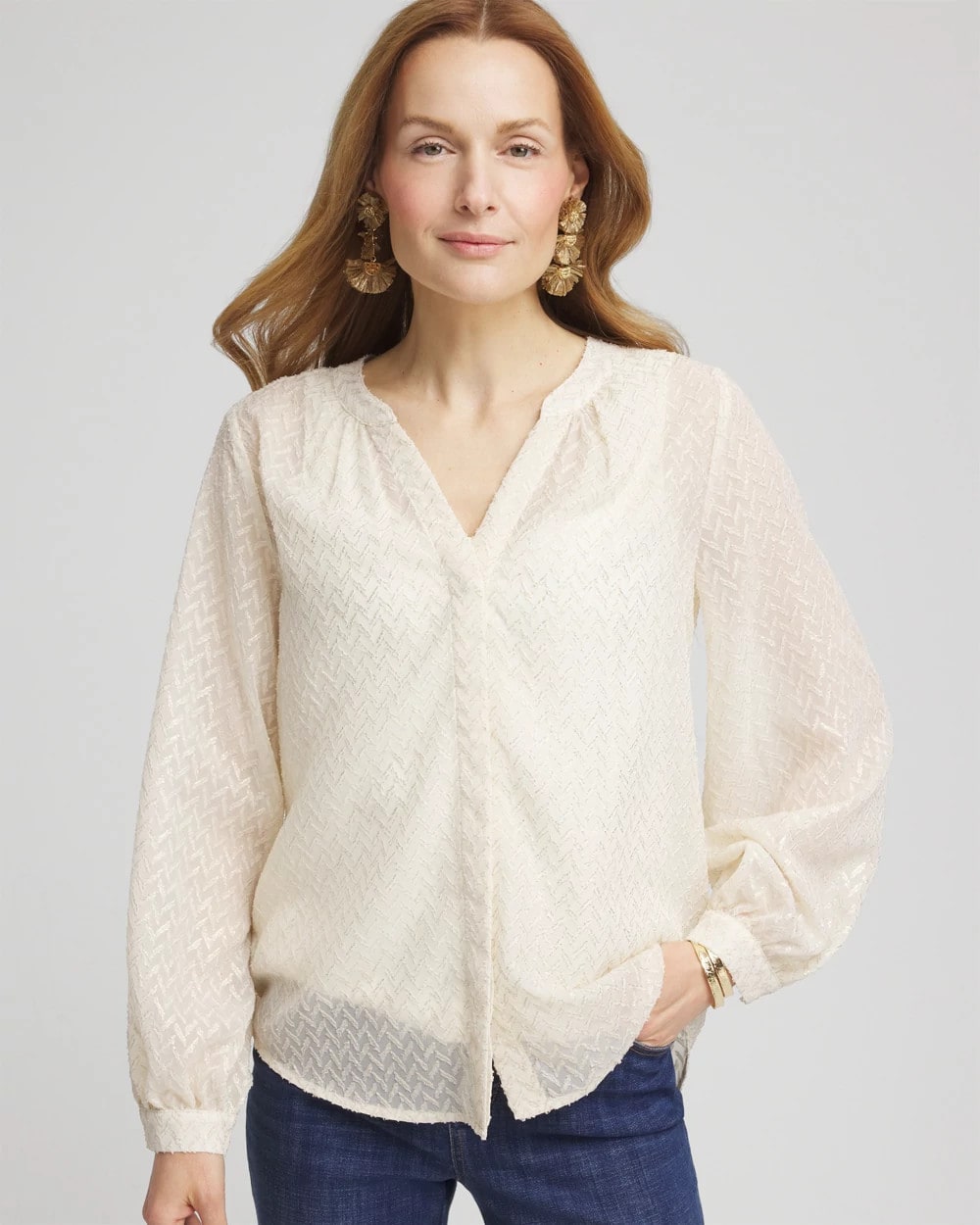 Chico's Women | Chevron Blouson Sleeve Blouse ECRU