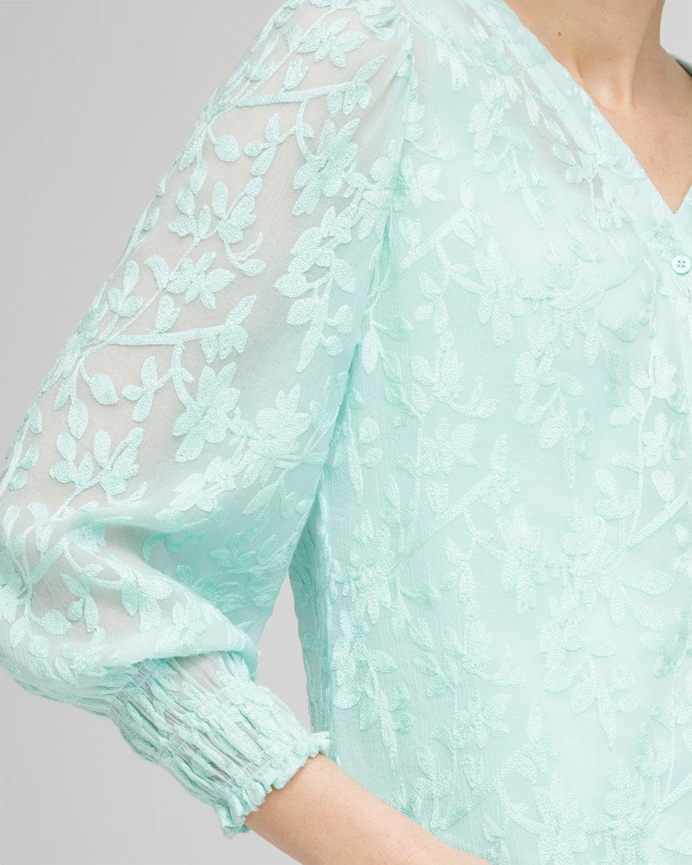 Chico's Women | Floral Soutache V-Neck Blouse TEAL WATERS