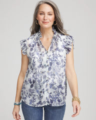 Chico's Women | Butterfly Ruffle Collar Blouse PALE TURQ BLUE
