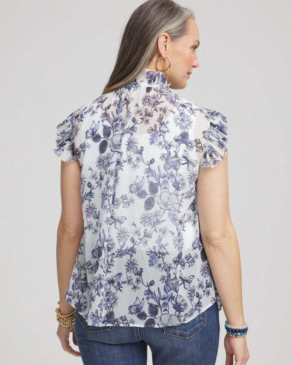 Chico's Women | Butterfly Ruffle Collar Blouse PALE TURQ BLUE