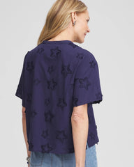 Chico's Women | Embroidered Star Split Neck Blouse PASSPORT BLUE