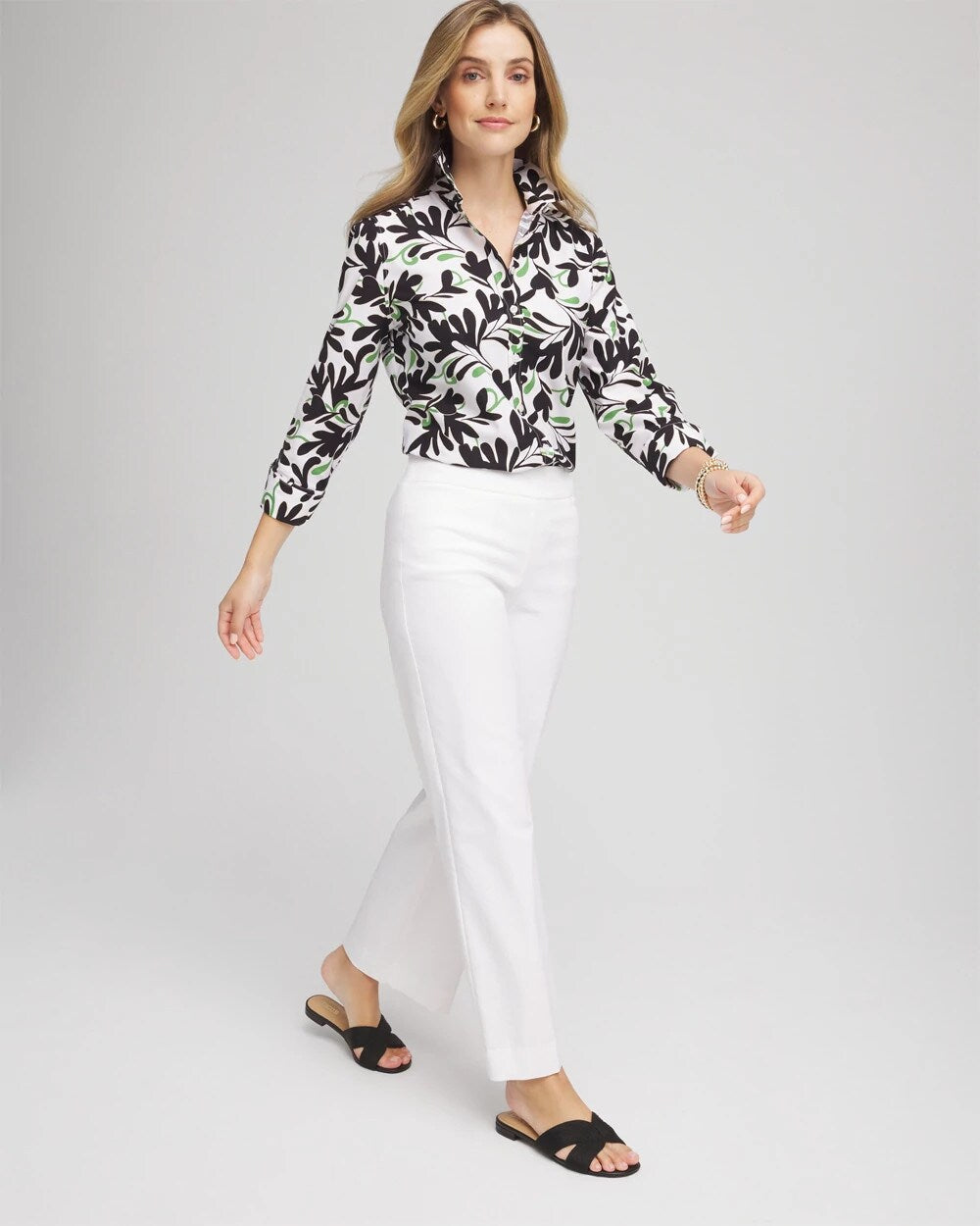 Chico's Women | No Iron™ Abstract Floral Shirt SALTED LIME