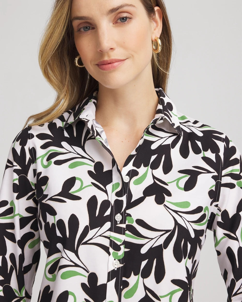 Chico's Women | No Iron™ Abstract Floral Shirt SALTED LIME